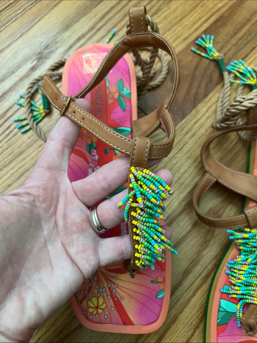 FARM Rio Vibrant Beaded Floral Tropical Print Sandal Size 9 / EU 40 - Picture 7 of 14